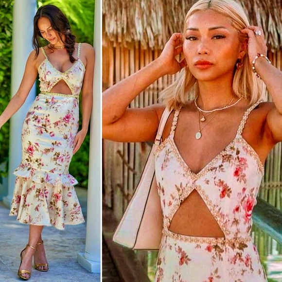 V. Chapman Luna Dress English Rose Floral Beaded Crystal Trim Midi 8 Medium - Picture 14 of 15